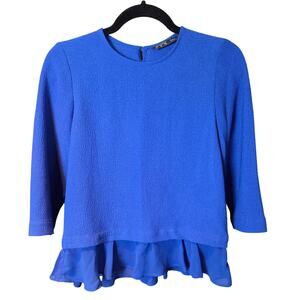 Zara Blue Layered 3/4 sleeve Casual Top Blouse Colorful Preppy Size Small